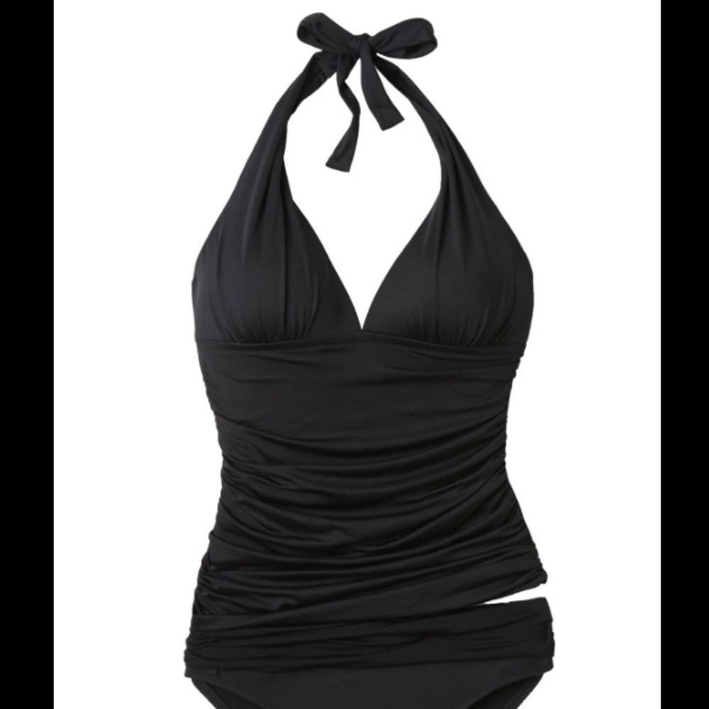 LA BLANCA Island Goddess Tankini Top Size 14 BLACK Swim Tankini Top NWT